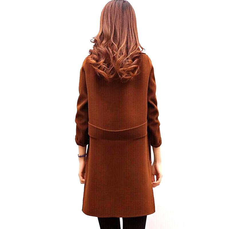 Wool Blend Slim Fit Lapel Woolen Cashmere Long Coat