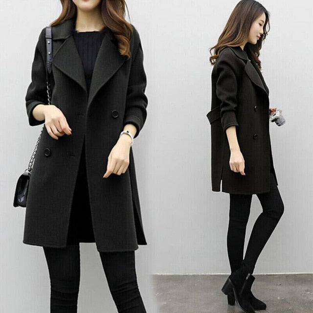 Wool Blend Slim Fit Lapel Woolen Cashmere Long Coat