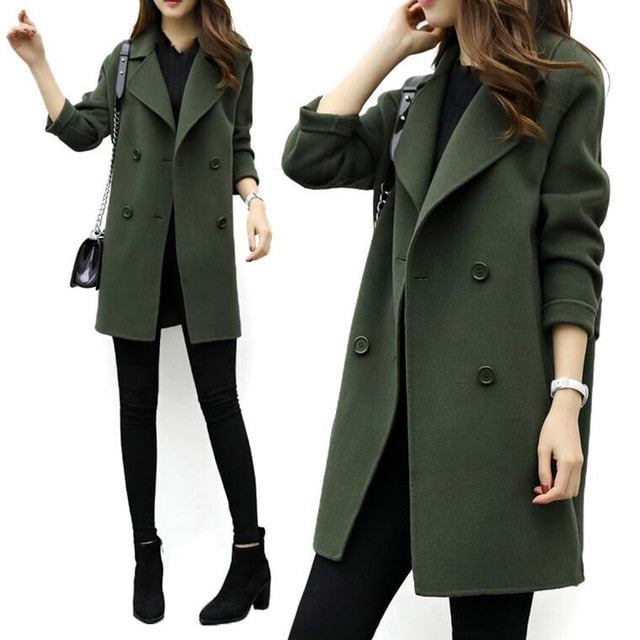 Wool Blend Slim Fit Lapel Woolen Cashmere Long Coat