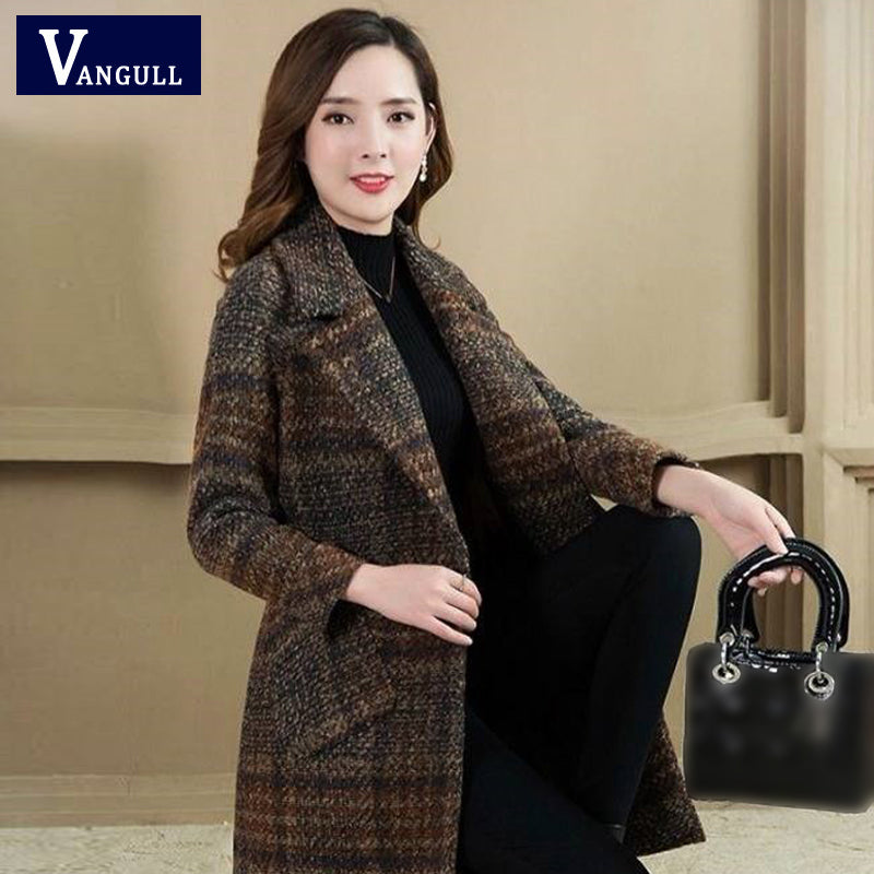 Plaid Woolen Suit Collar Double Breasted Slim Coats