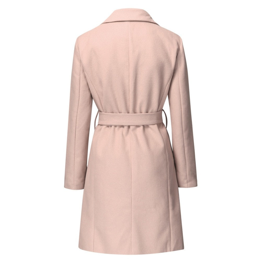 Wool Blend Long Sleeve Casual Loose Long Overcoat With Belt Coats