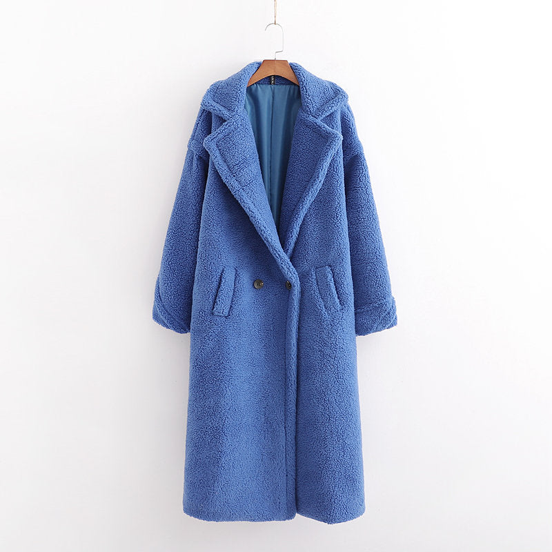 Royal Blue Teddy Stylish Thick Cashmere Casual Coat