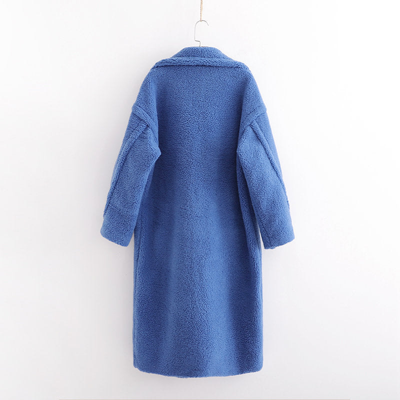 Royal Blue Teddy Stylish Thick Cashmere Casual Coat