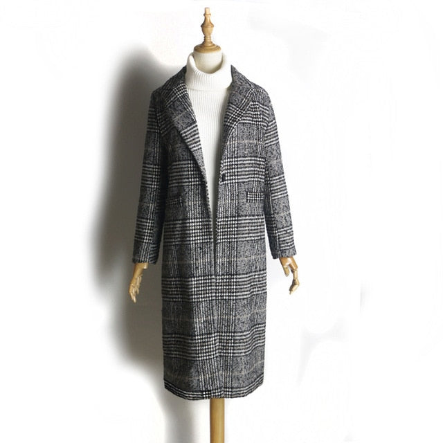Plaid Loose Long Single Breasted Woolen Coats