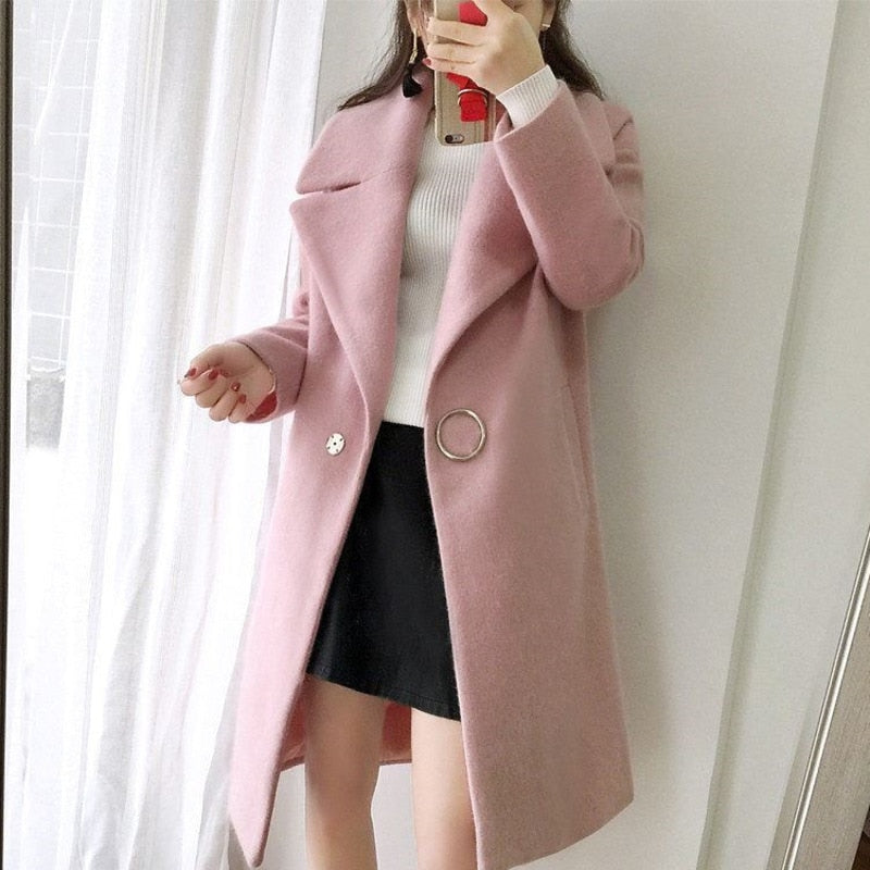 White Mixture Long Sleeve Delicate Wool Coat