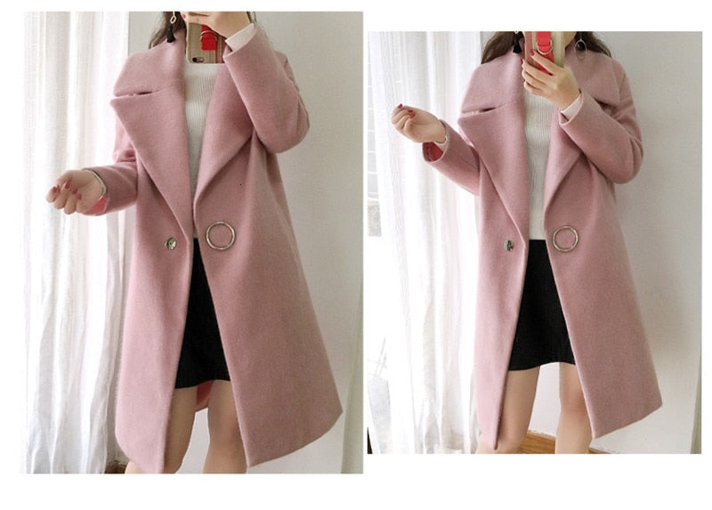 White Mixture Long Sleeve Delicate Wool Coat