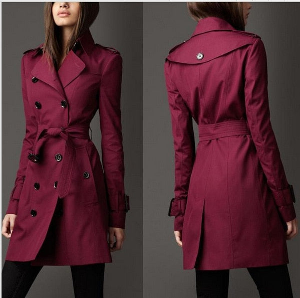 Windbreaker Double-Breasted Slim Long Trench Coat