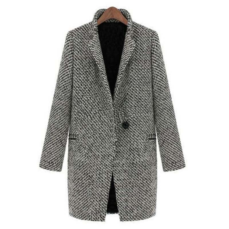 Wool Blend Trench Turn-down Collar Long Sleeve Coat