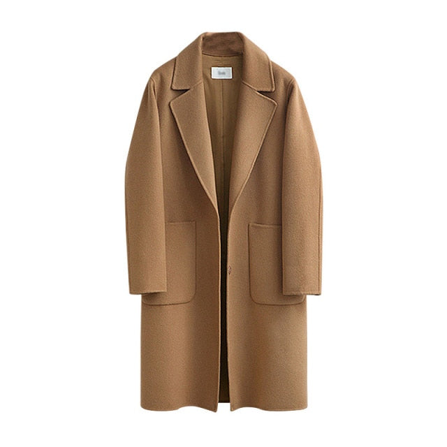 Wool Loose Elegant Single Breasted Woolen Coat