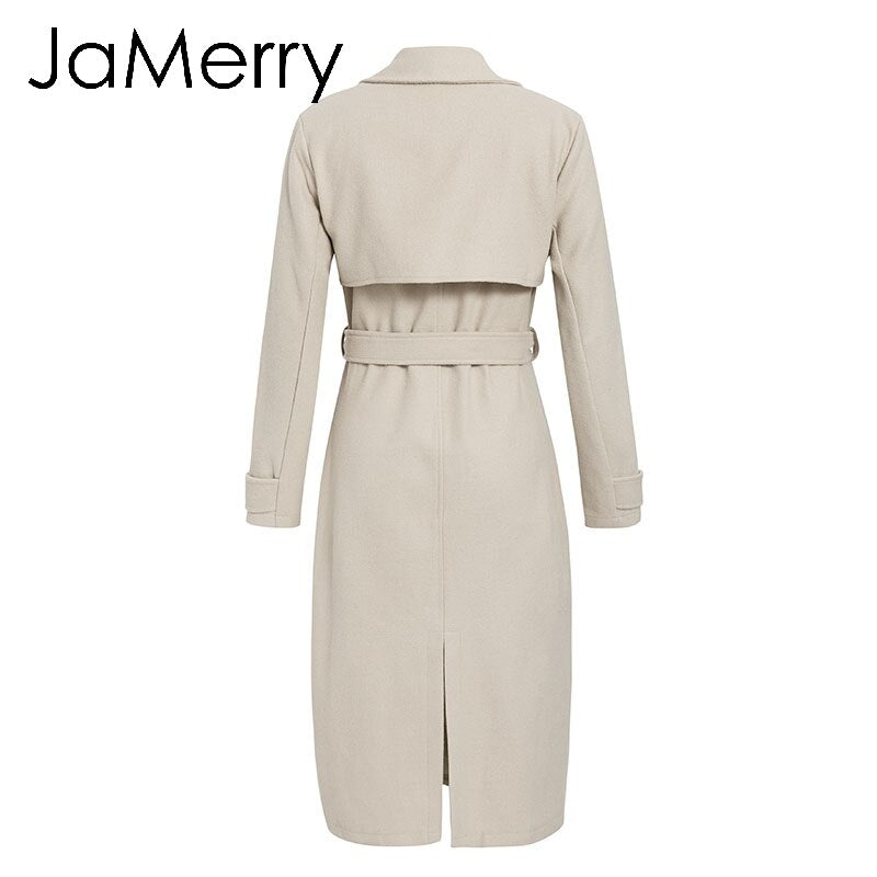 Vintage tweed Long sleeve elegant sash belt coat
