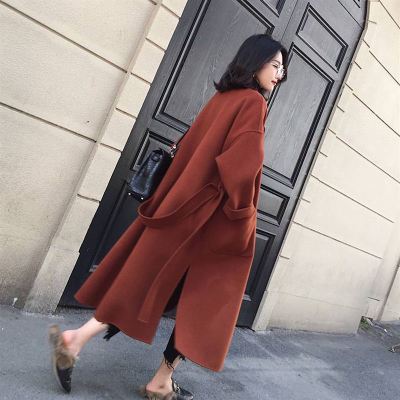 Thicken Long Sleeve Medium-long Turn-down Collar Open Front Parka Belt Coat