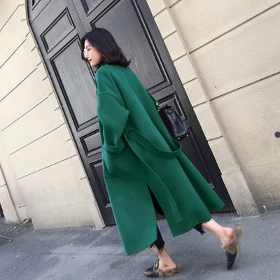 Thicken Long Sleeve Medium-long Turn-down Collar Open Front Parka Belt Coat