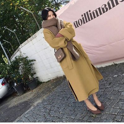 Thicken Long Sleeve Medium-long Turn-down Collar Open Front Parka Belt Coat