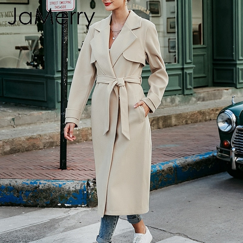 Vintage tweed Long sleeve elegant sash belt coat