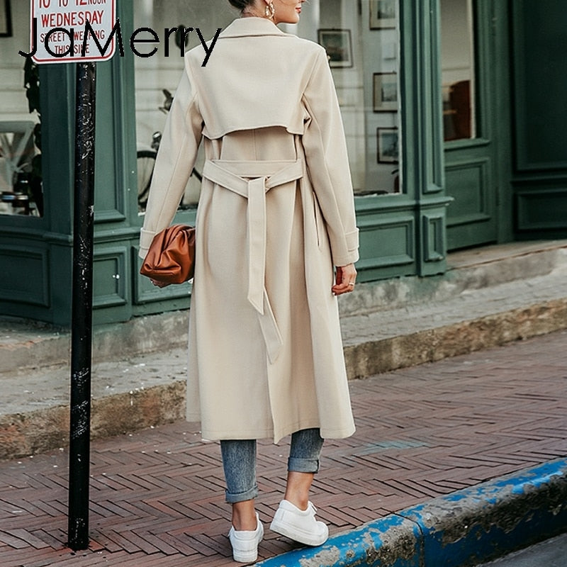 Vintage tweed Long sleeve elegant sash belt coat