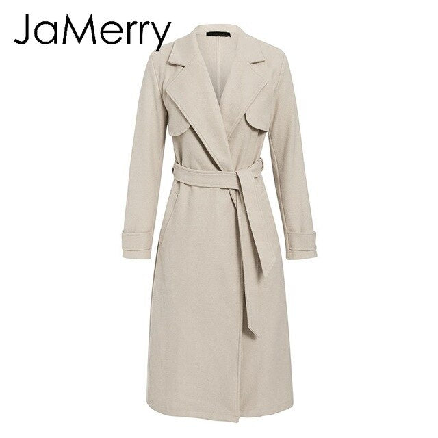 Vintage tweed Long sleeve elegant sash belt coat