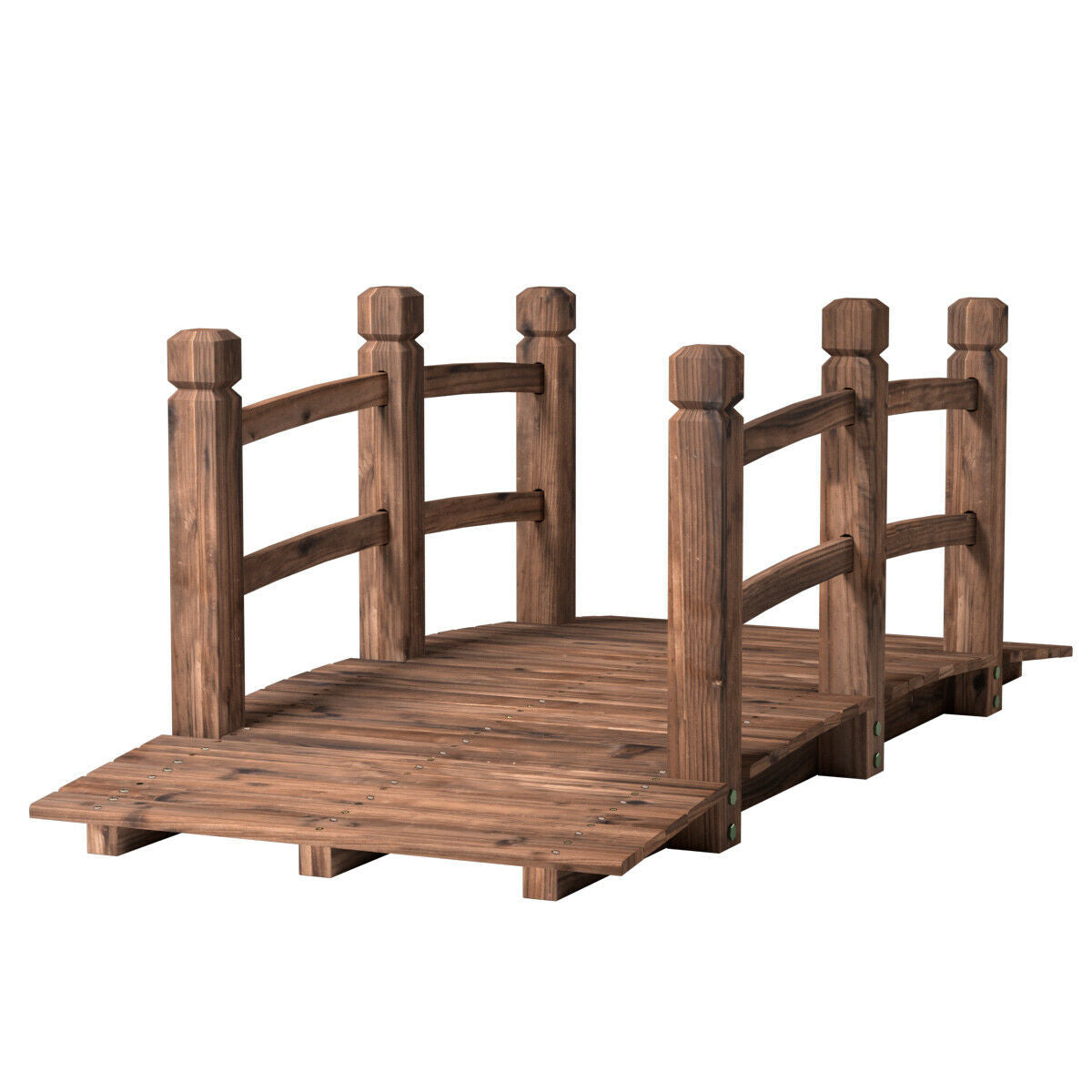 Wooden Bridge Stained Finish Decorative Solid Wood Garden Pond Arch Walkway