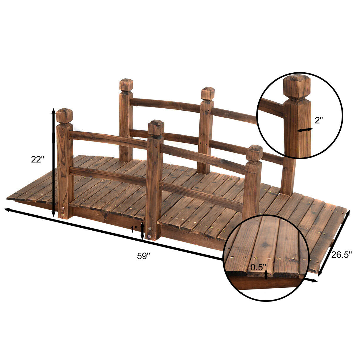 Wooden Bridge Stained Finish Decorative Solid Wood Garden Pond Arch Walkway