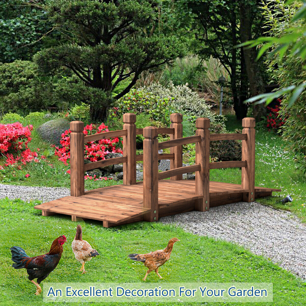 Wooden Bridge Stained Finish Decorative Solid Wood Garden Pond Arch Walkway