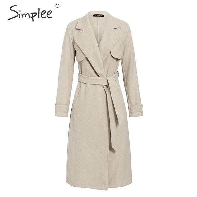 Wool blend tweed Long sleeve elegant sash belt coat