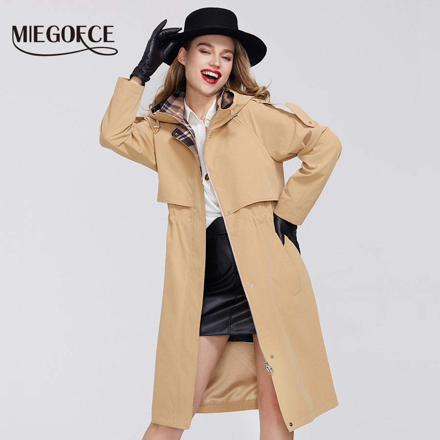 Trench Cloak Windproof with Resistant Collar with Hood Windbreaker Coat