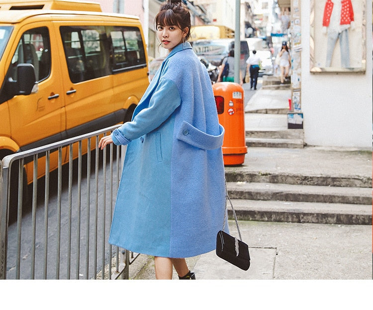 Solid Double Breasted Wool Blend Pockets Turn-down Collar Coats