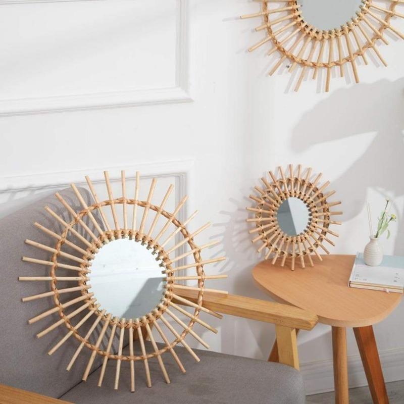 Boho Chic Hanging Mirror with Handwoven Wicker Frame