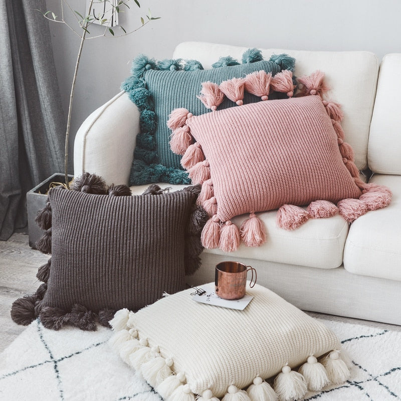 The Deluxe Tassel Knitted Pillow Cover