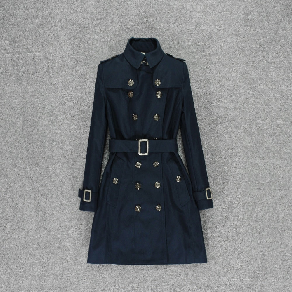 Trench long style British classic double-breasted coat