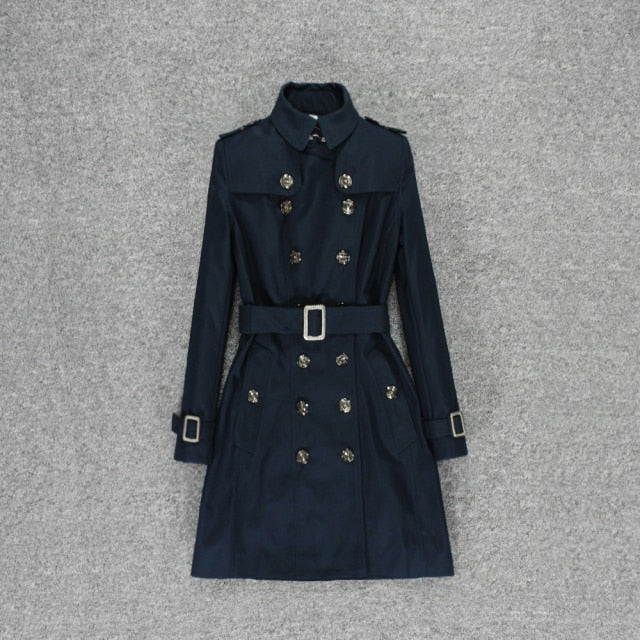 Trench long style British classic double-breasted coat