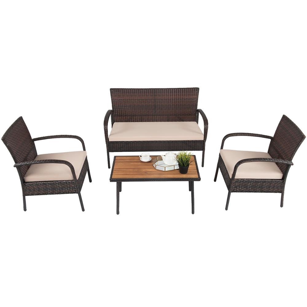 4 Piece Patio Rattan Furniture Set