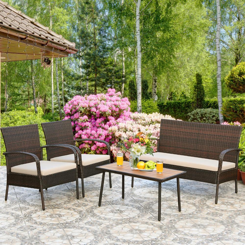 4 Piece Patio Rattan Furniture Set