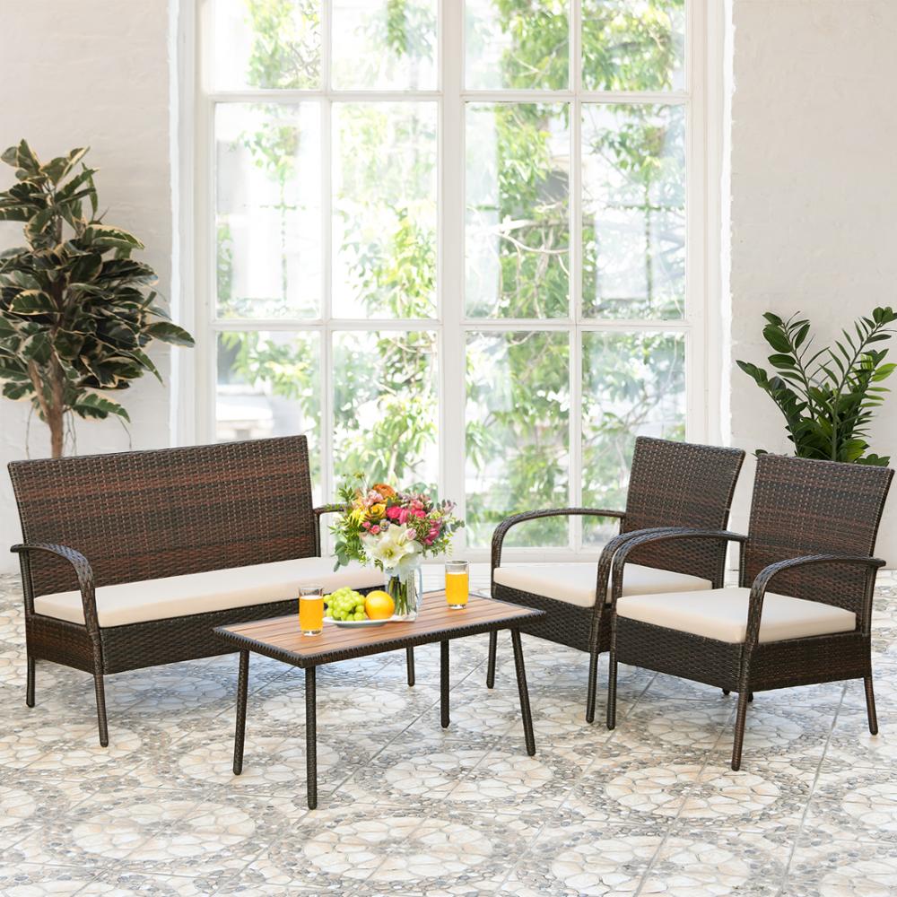 4 Piece Patio Rattan Furniture Set