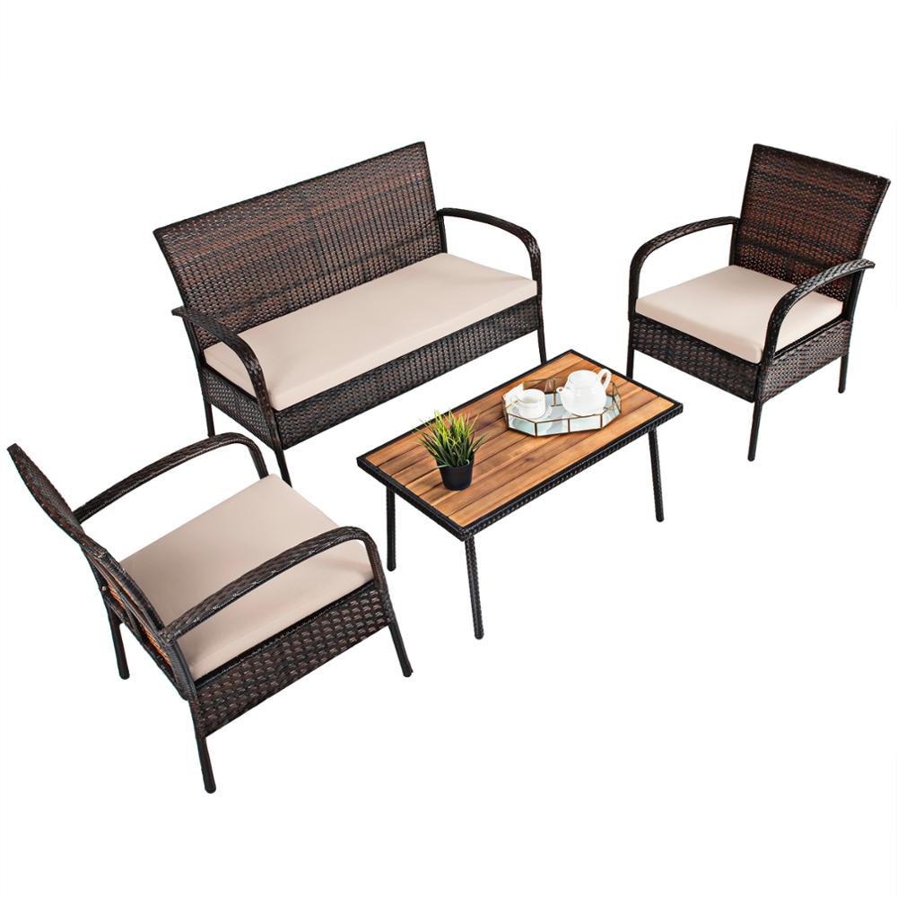 4 Piece Patio Rattan Furniture Set