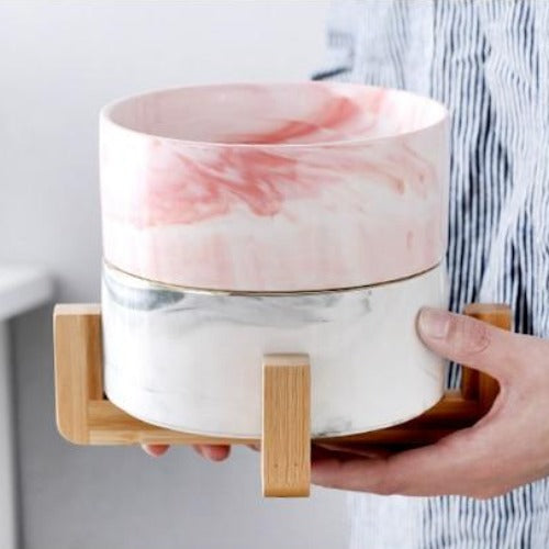 The Midcentury Marble Pet Food Bowl