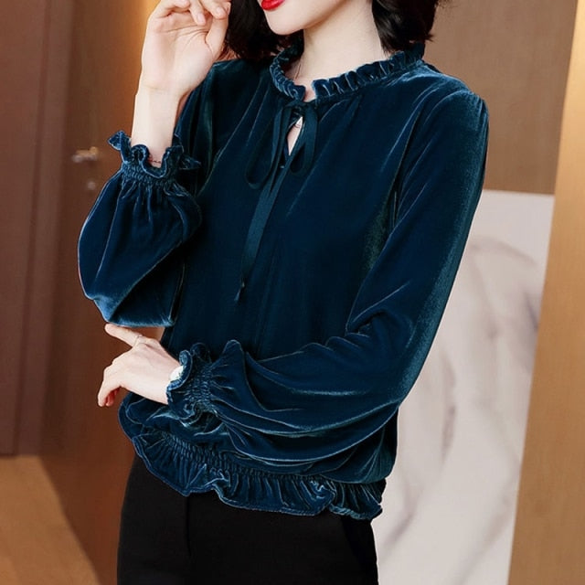 vintage bow ruffled casual loose blouse