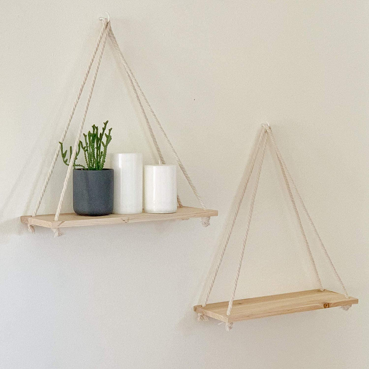 Wooden Rope Hanging Shelf - Home & Decor