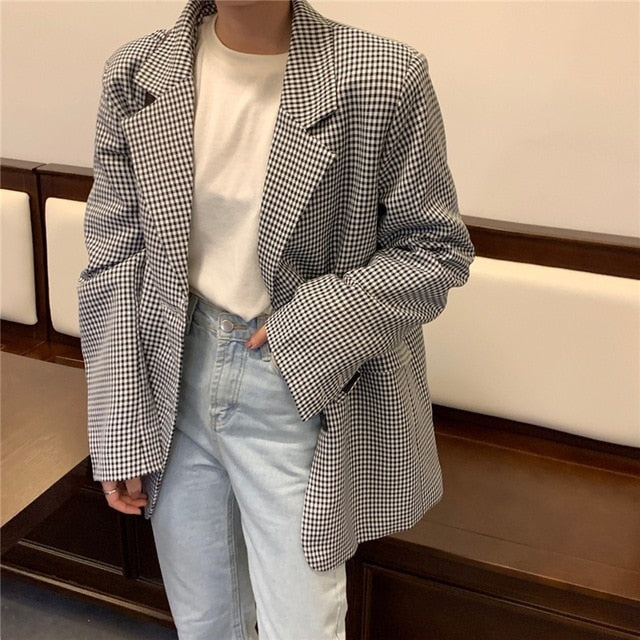 Plaid Double Breasted Pockets Formal Coat