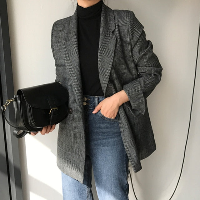 Plaid Double Breasted Pockets Formal Coat