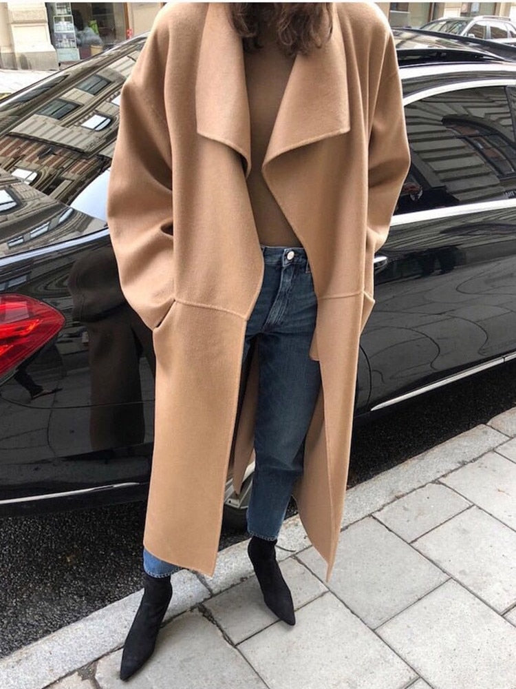 Woolen Long Side Slit Warm Coat