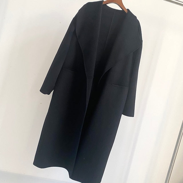 Woolen Long Side Slit Warm Coat