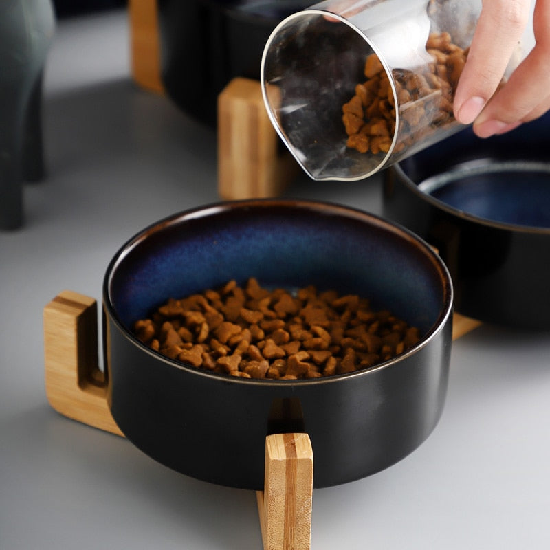 The Mystic Mountain Ceramic Pet Food Bowl with Stand