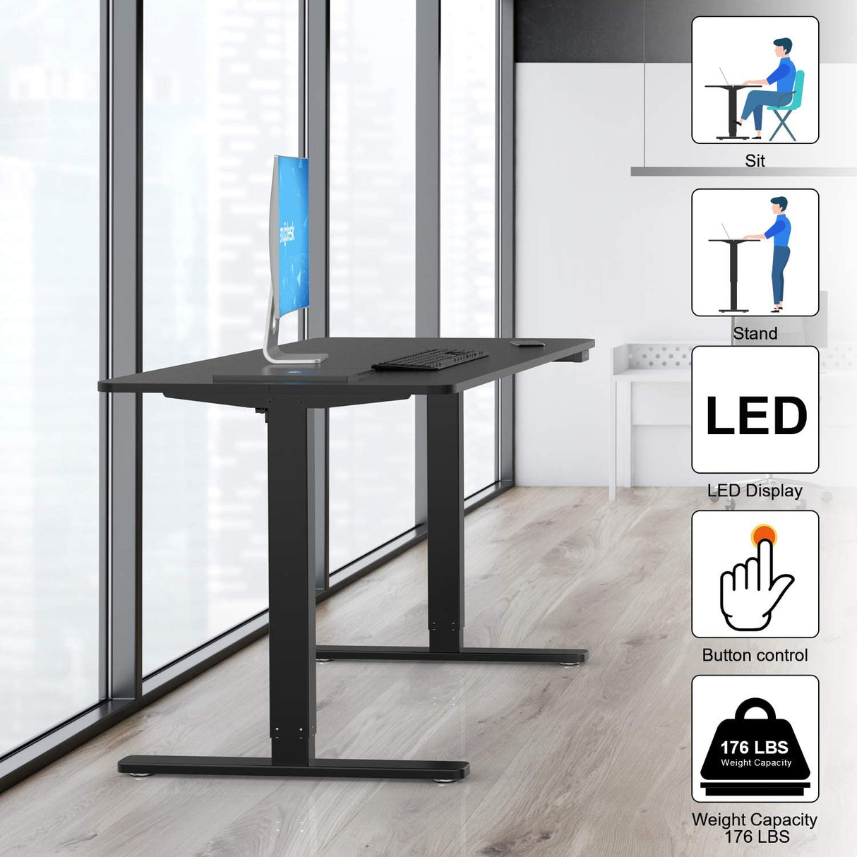 Standing Desk, 55 x 28 inches Computer Desk Electric Height Adjustable Table Home Office Desk with Splice Board and Black Frame