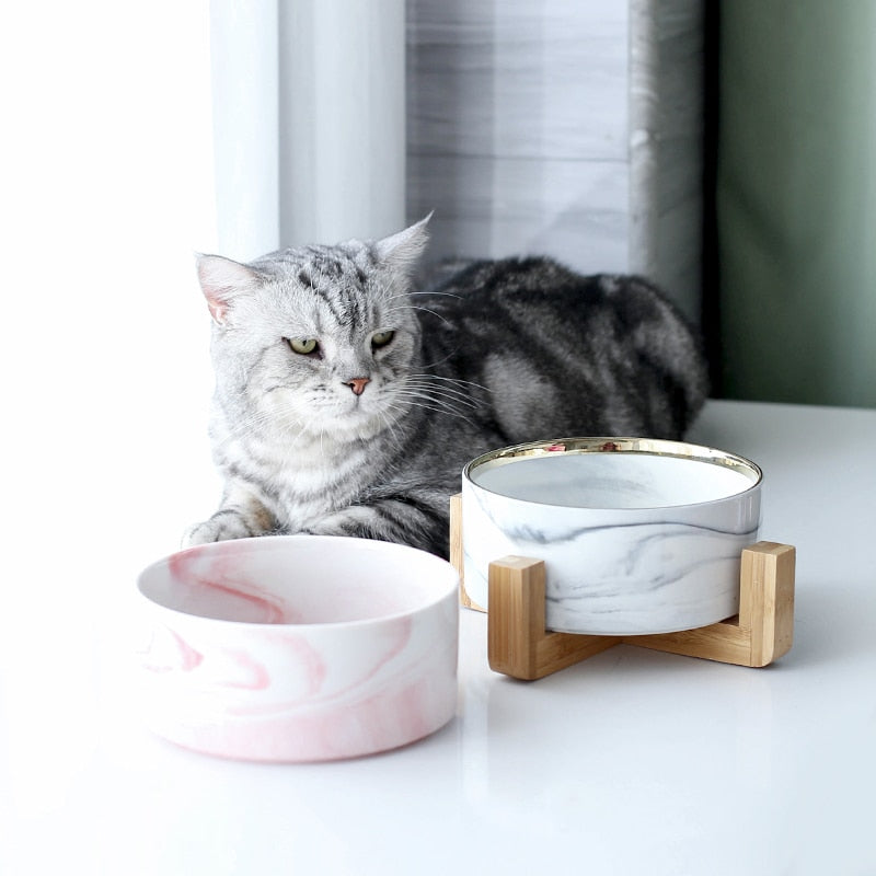 The Midcentury Marble Pet Food Bowl