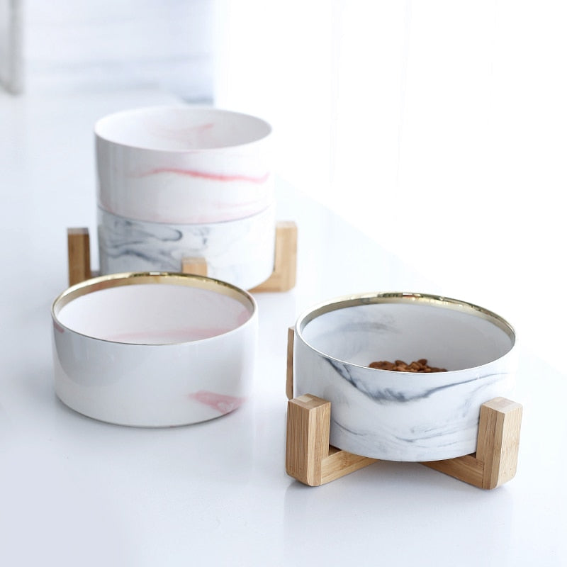 The Midcentury Marble Pet Food Bowl