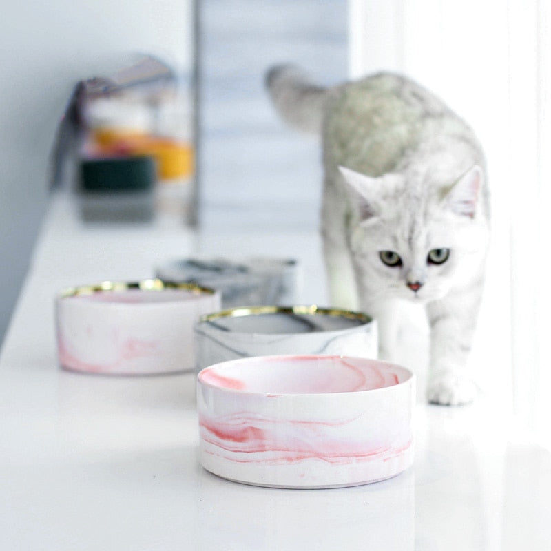 The Midcentury Marble Pet Food Bowl