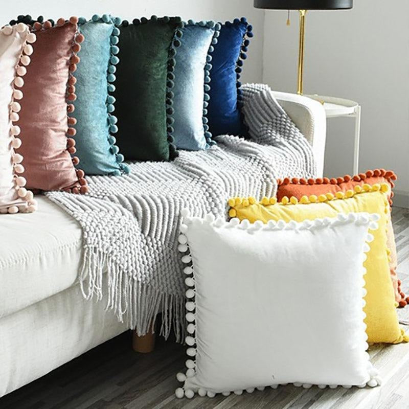 The Luxe Pom Pom Velvet Pillow Cover