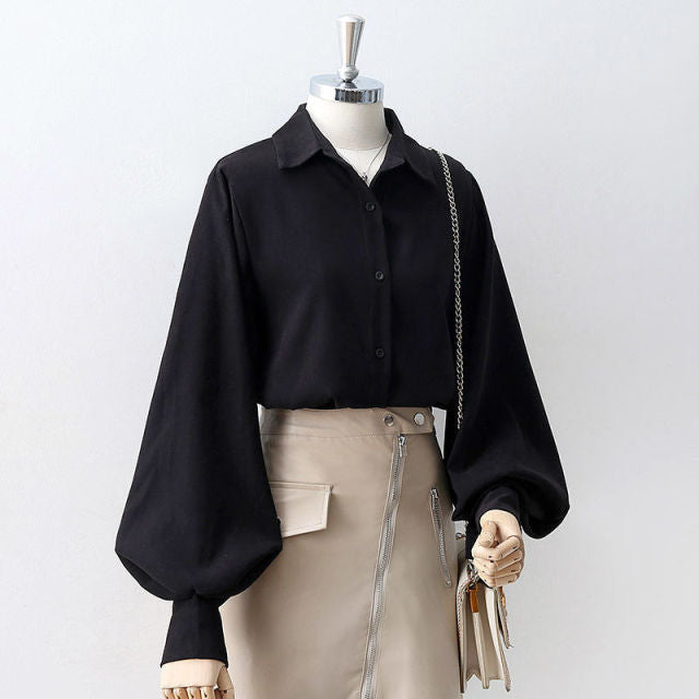 Lantern Sleeve Loose Simple Solid Blouses