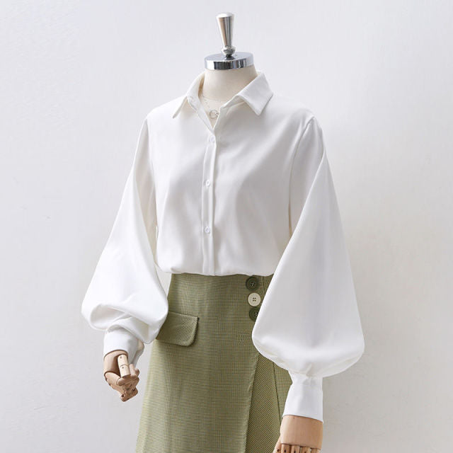 Lantern Sleeve Loose Simple Solid Blouses