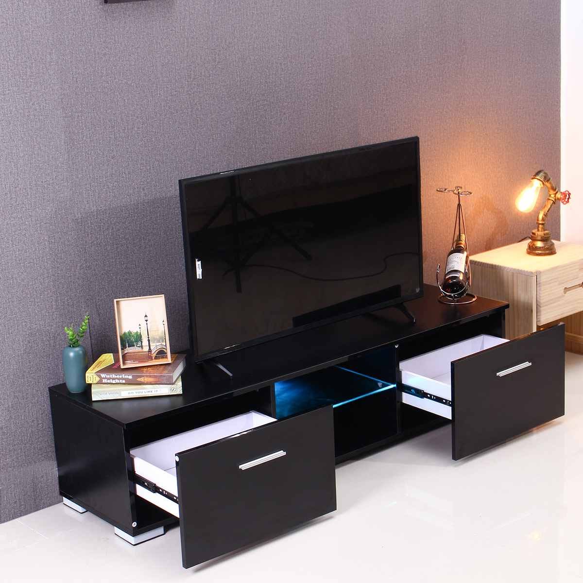 High Gloss Entertainment Center TV Console Table With Storage Drawers